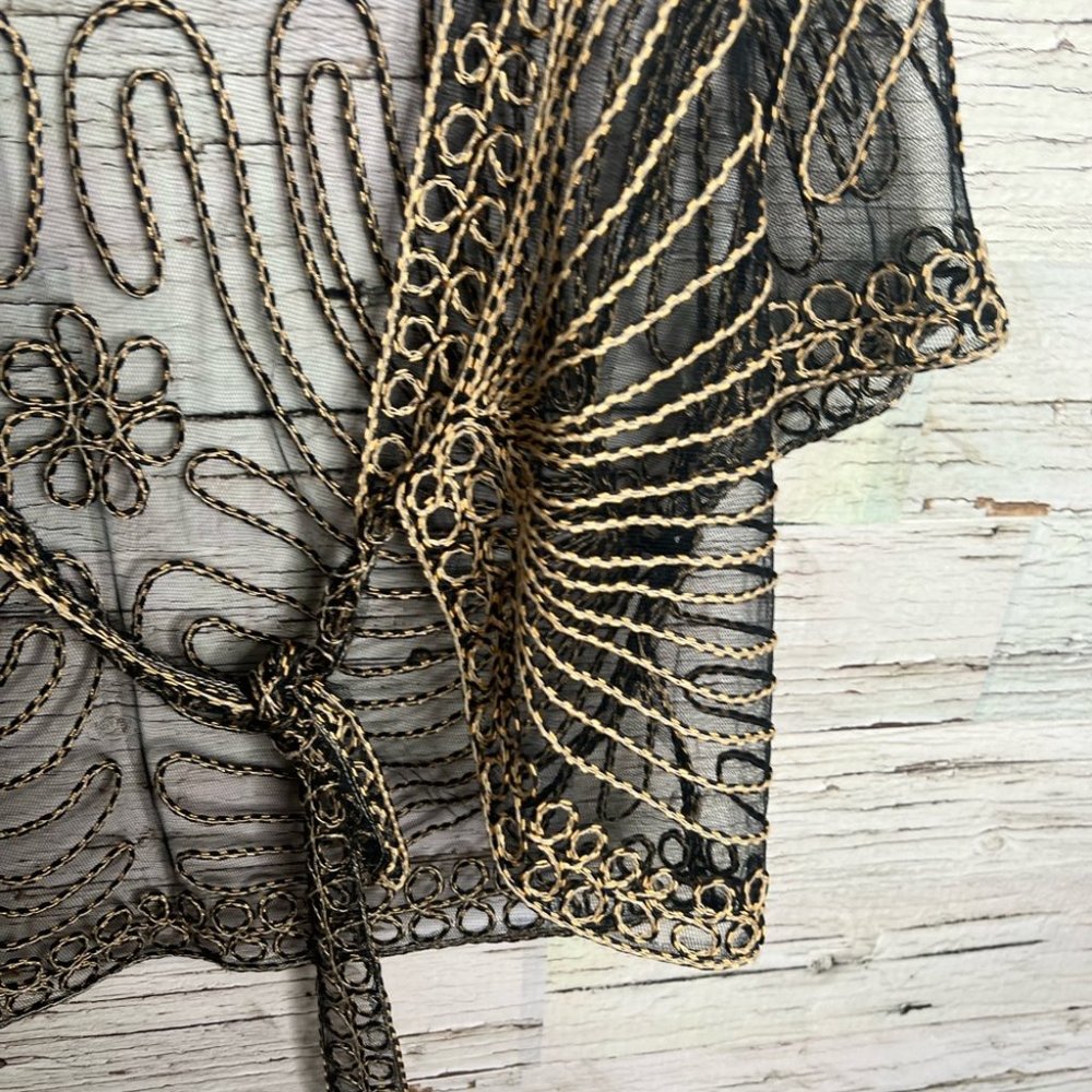 Joseph Ribkoff Black and Gold Sheer Cardigan - Picture 3 of 7